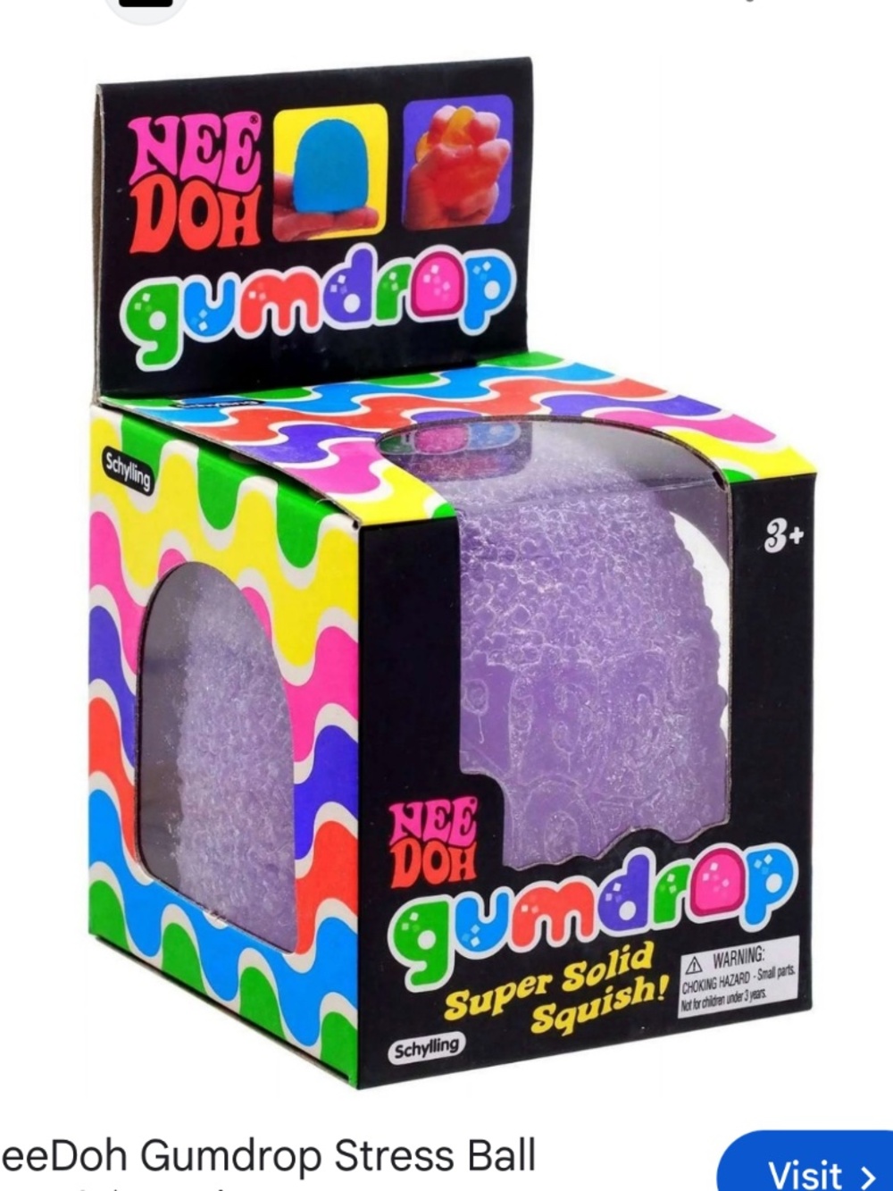 Schylling NeeDoh Gumdrop PURPLE Super Solid Squish Fidget Sensory Toy NIB New